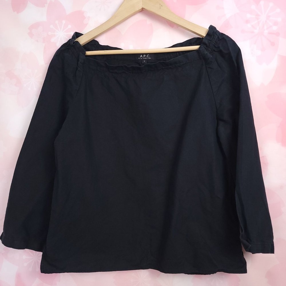 A.P.C. Linen Square Neck Top Black Tie Back Boho Lagenlook Size Small